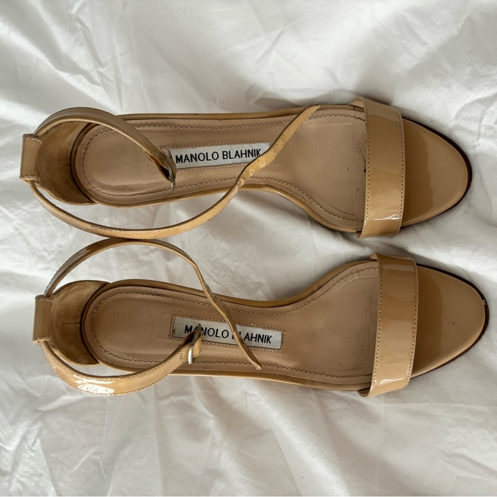 Manolo Blahnik Chaos Open Toe Nude Heels
